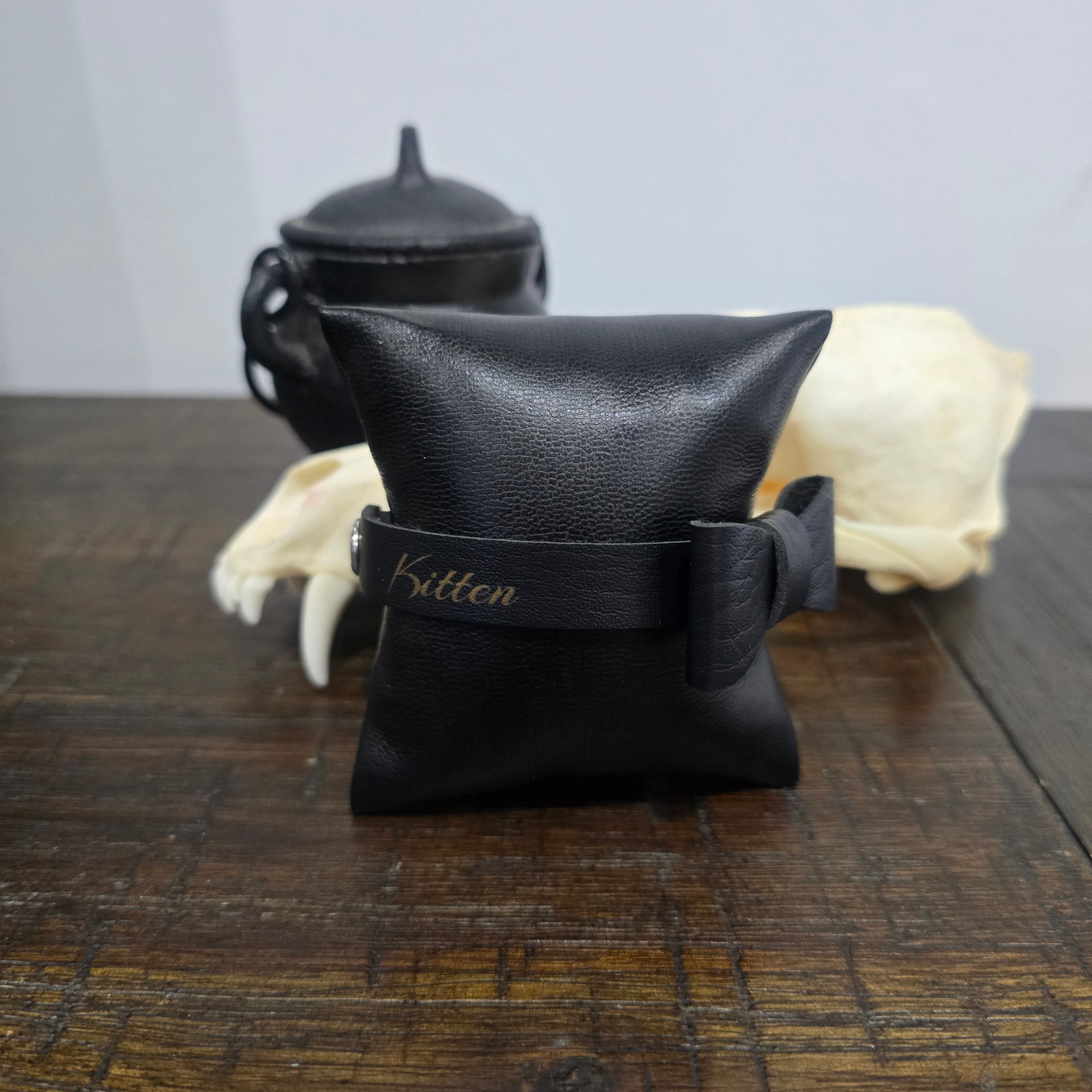 Leather Wrist Cuff - Kitten Bow