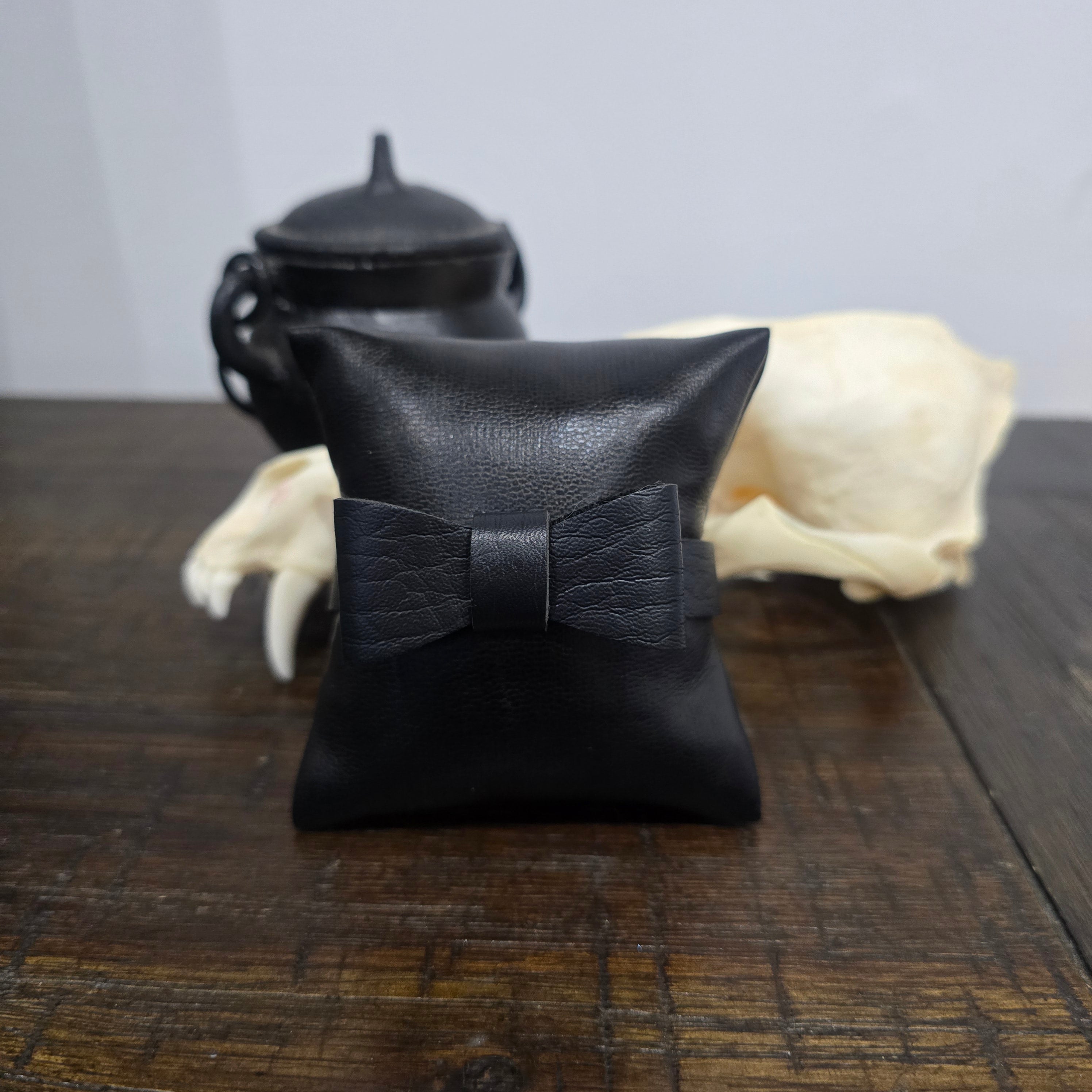 Leather Wrist Cuff - Kitten Bow